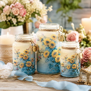 Blaue Mitte Gelbe Sonnenblumen Zweig Dekoupage Seidenpapier