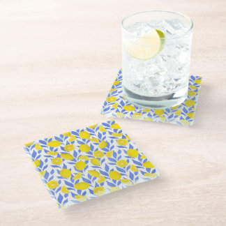 Blaue Mittelmeer-Zitronen Glasuntersetzer