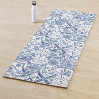 Blaue Mittelmeerfliesen vintage Yogamatte