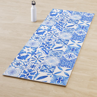 Blaue Mittelmeerfliesen vintage Yogamatte