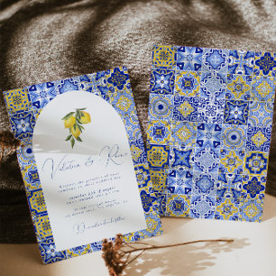 Blaue Mittelmeerküste Hochzeit von Zitrusfrüchten Einladung