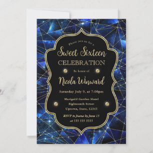 Blaue Mitternacht Kristall-Galaxie Sweet Sixteen F Einladung