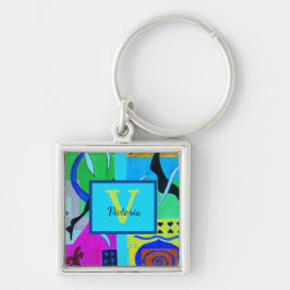 Blaue Mode Abstrakte Inspiration von Matisse Schlüsselanhänger