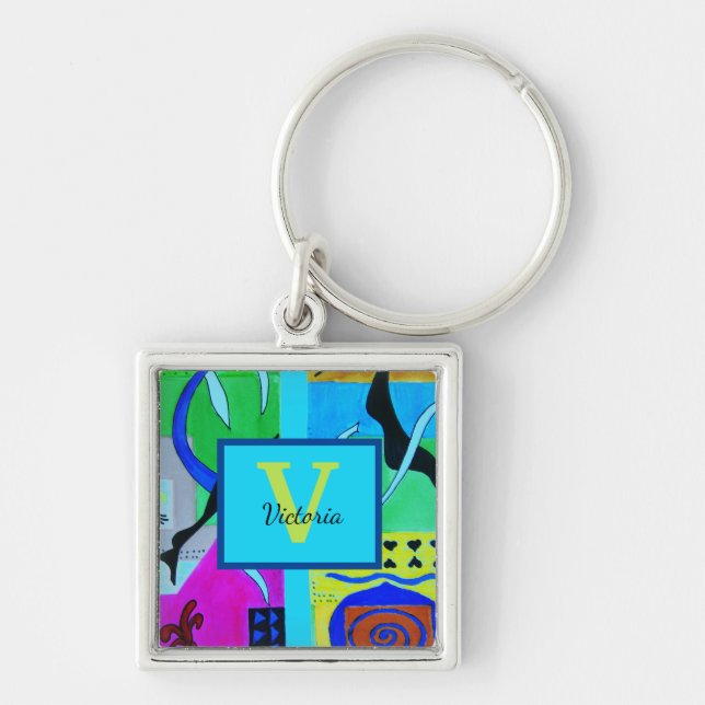 Blaue Mode Abstrakte Inspiration von Matisse Schlüsselanhänger (Vorne)