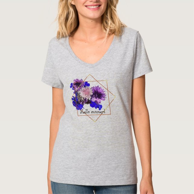 Blaue moderne Blume T-Shirt (Vorderseite)