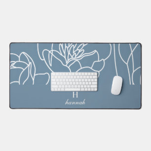 Blaue moderne elegante Wildblumen-Monogramm-Name Schreibtischunterlage