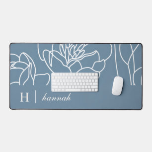 Blaue moderne elegante Wildblumen-Monogramm-Name Schreibtischunterlage