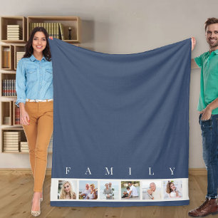 Blaue moderne Familien-6-Bilder-Collage-Foto Fleecedecke