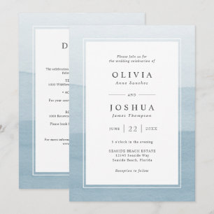 Blaue moderne Hochzeit All in One Einladung