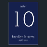 Blaue moderne Hochzeitskarten Tischnummer<br><div class="desc">Moderne Hochzeitskarten in Navy mit anpassbarem Text</div>