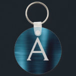 Blaue, moderne Imitat Monogramm aus rostfreiem Sta Schlüsselanhänger<br><div class="desc">Moderne und elegante blaue Imitate Edelstahl Metallic Eleganter Schlüsselanhänger. Diese Schlüsselanhänger können so angepasst werden,  dass sie Ihren Anfangs- und Vornamen enthalten. Diese Schlüsselketten machen Geburtstags-,  Brautparty- oder Junggeselinnen-Abschied-Favoriten großartig.</div>