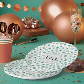 Blaue moderne kleine Blumen Pappteller