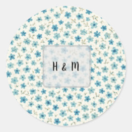 Blaue moderne kleine Blumen  Runder Aufkleber