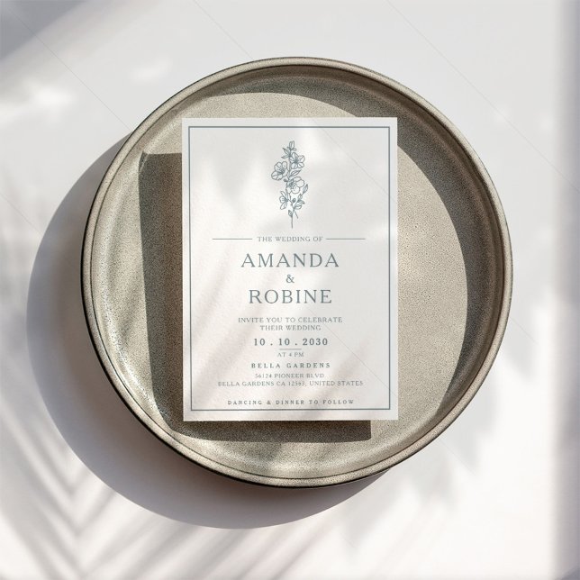 Blaue moderne Minimalistische Hochzeitseinladung Einladung (Von Creator hochgeladen)