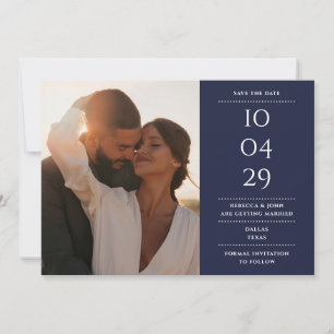 Blaue moderne minimalistische Hochzeitsfotografie Save The Date