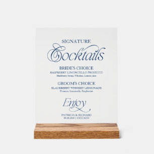 Blaue moderne minimalistische Signatur-Cocktails B Acrylschild