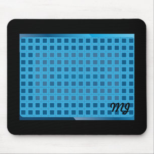 Blaue moderne Quadrate mit Initialen Mousepad