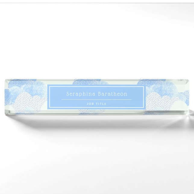 Blaue, moderne Regenwolken Personalisiert Namensplakette (Vorderseite)