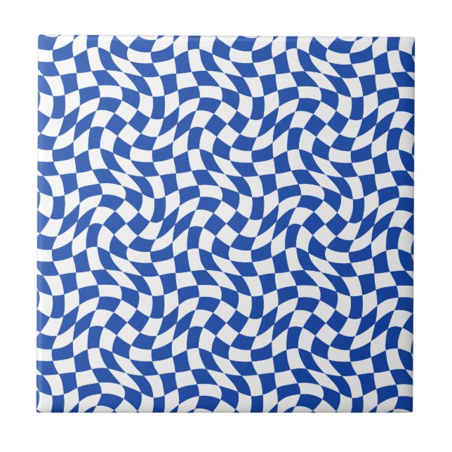 Blaue moderne Retro-Spirale kariert Fliese (Vorderseite)