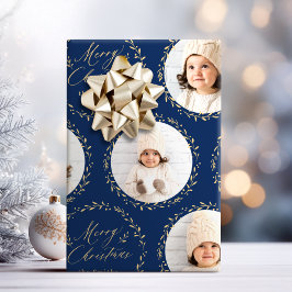 Blaue moderne Schrift Frohe Weihnachten Familie 6  Geschenkpapier