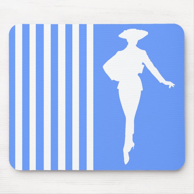 Blaue, moderne Streifen mit Mode-Silhouette Mousepad (Vorne)