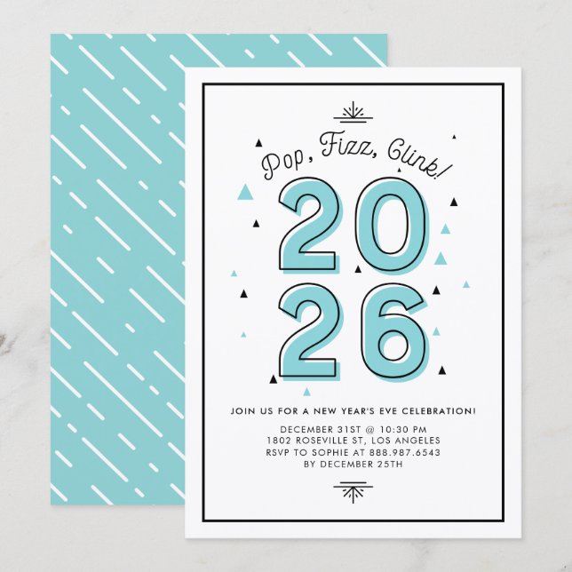 Blaue moderne Typografie 2022 Silvesterfest-Party Einladung (Vorne/Hinten)
