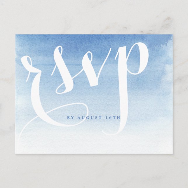 Blaue moderne Wasserfarbe Wassersport Hochzeit uAw Einladungspostkarte (Vorderseite)