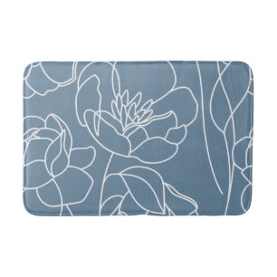 Blaue moderne Wildblume in Weiß Badematte