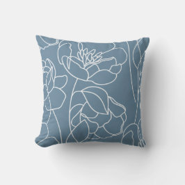 Blaue moderne Wildblume in Weiß Kissen