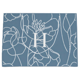 Blaue moderne Wildblumen-Monogramm-Name Große Geschenktüte