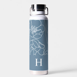 Blaue moderne Wildblumen-Monogramm-Name Trinkflasche