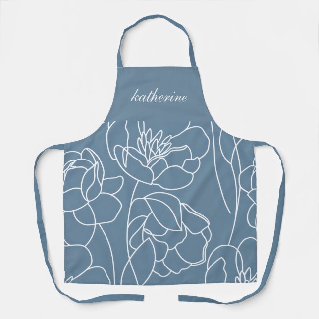 Blaue moderne Wildblumen-Name nach Maß Schürze (Vorderseite)