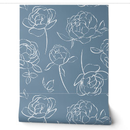 Blaue moderne Wildblumen-Wallpaper in Weiß Tapete