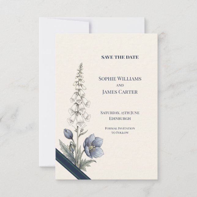 Blaue Mohn-Blumen-Hochzeit - Save The Date (Vorderseite)