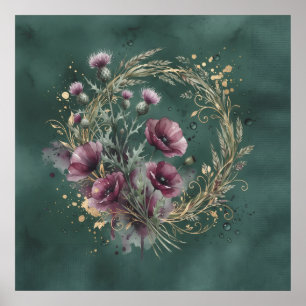 Blaue Mohn-Distel-Weizen-Kranz Poster