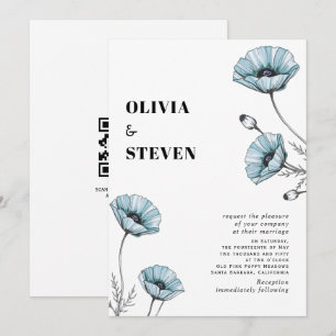 Blaue Mohn-Wildblumen-Blumenhochzeit QR-Code Einladung