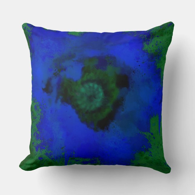 Blaue Mohnblume Blume mit grünem Hintergrund Kissen (Vorderseite)