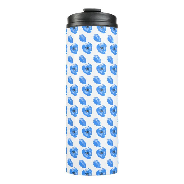 Blaue Mohnblume Blume Sommernaturmuster Thermosbecher (Vorderseite)