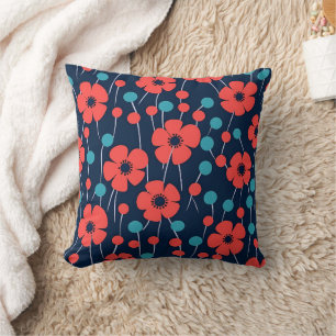 Blaue Mohnblume Nahtlose Blumendrucke Kissen