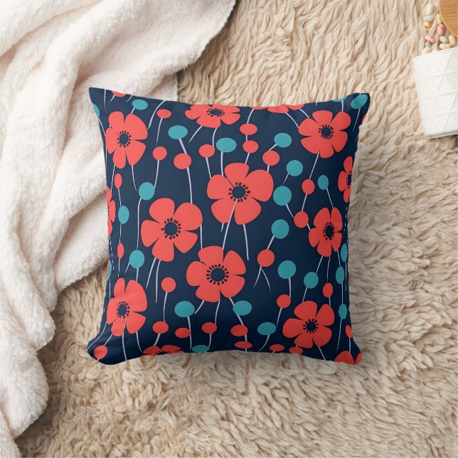 Blaue Mohnblume Nahtlose Blumendrucke Kissen (Decke)
