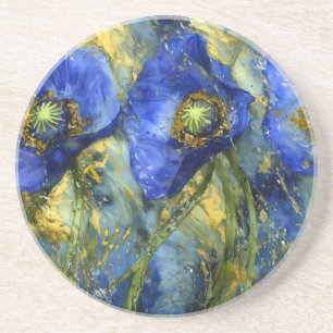 Blaue Mohnblumen in goldenem Strudel Getränkeuntersetzer