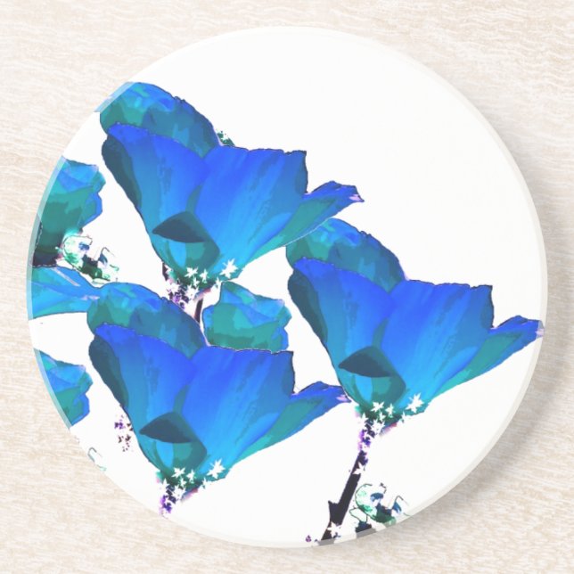 Blaue Mohnblumen-Kunst-Untersetzer Sandstein Untersetzer (Vorne)