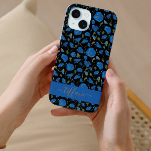 Blaue Mohnblumen Schwarzes botanisches Muster Case-Mate iPhone Hülle