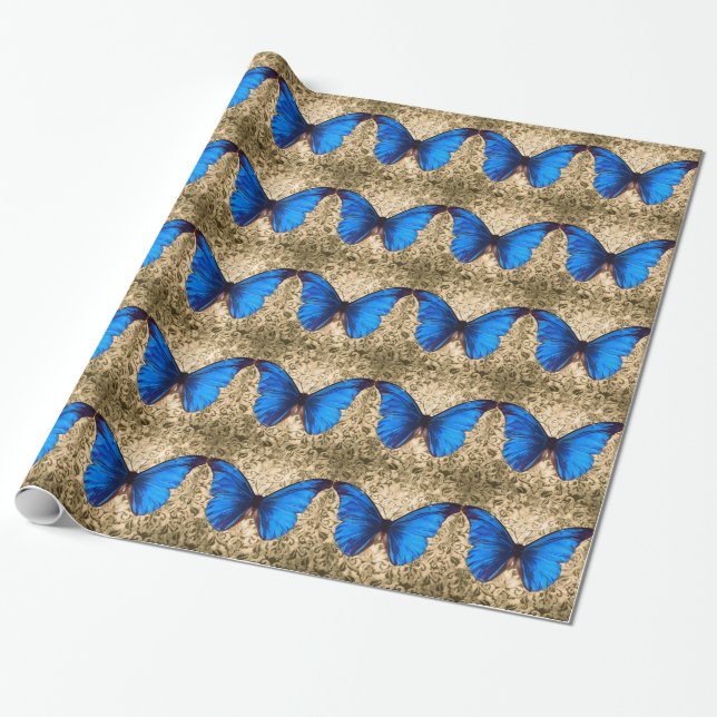 Blaue Monarchschmetterlingsmaube Vintage Kunst Geschenkpapier (Ungerollt)