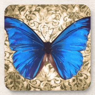 Blaue Monarchschmetterlingsmaube Vintage Kunst Getränkeuntersetzer