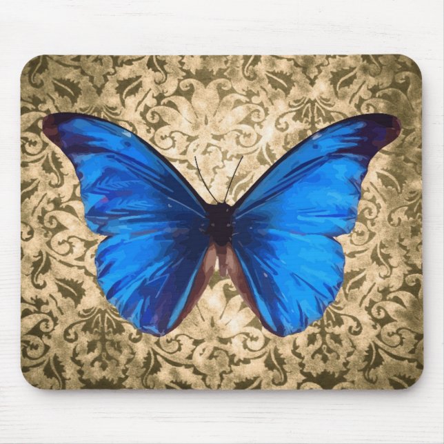 Blaue Monarchschmetterlingsmaube Vintage Kunst Mousepad (Vorne)