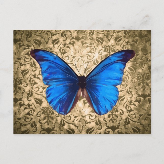 Blaue Monarchschmetterlingsmaube Vintage Kunst Postkarte (Vorderseite)