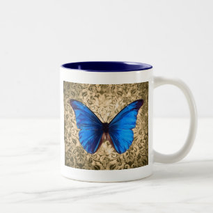 Blaue Monarchschmetterlingsmaube Vintage Kunst Zweifarbige Tasse