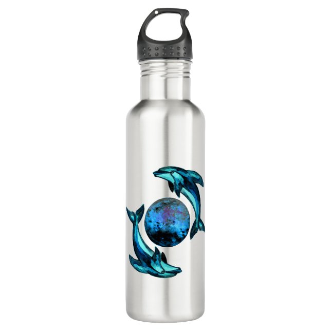 Blaue Mönchsdelfine Edelstahlflasche (Vorderseite)