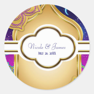 Blaue Mond Arabische Nächte Glamour Gold Lila Hoch Runder Aufkleber